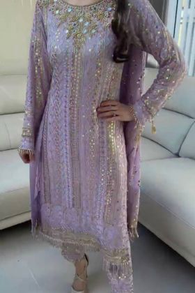 Lavender Embroidery Work Real Mirror Work Suit