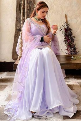 Lavender Faux Georgette Sequence Embroidery Work Sharara Dress