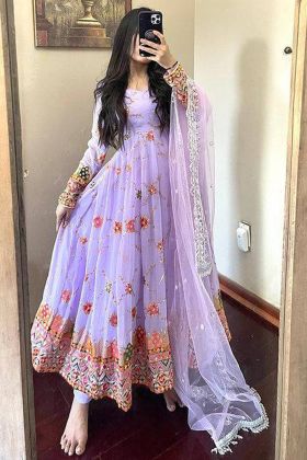 Lavender Heavy Georgette Embroidery Work Anarkali Gown