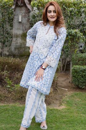 Light Blue Digital Printed Pant Style Salwar Suit