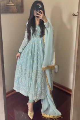 Light Blue Faux Georgette Sequence Work Anarkali Gown