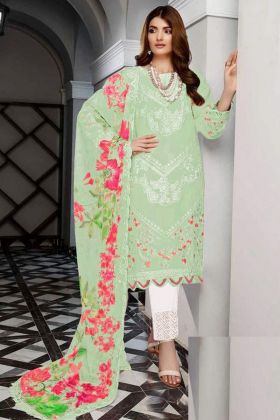 Light Green Embroidery Work Salwar Suit With Printed Dupatta