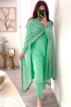 Light Green Faux Georgette Readymade Pant Style Dress