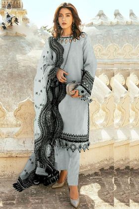 Light Grey Embroidery Work Pakistani Style Salwar Kameez