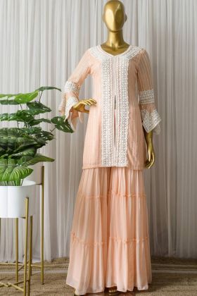 Light Orange Faux Georgette Sharara With Embroidery Work Top