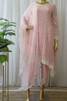Light Peach Embroidery Work Dhoti Style Salwar Suit