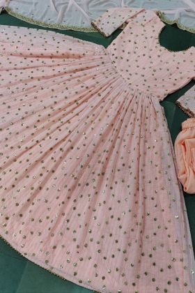 Light Peach Sequence Embroidery Work Long Gown