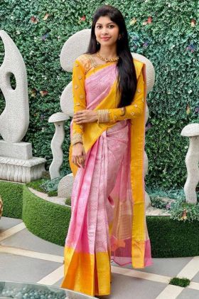 Light Pink Banarasi Soft Silk Jacquard Work Saree