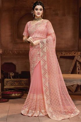 Light Pink Color Net Party Wear Designer Saree
