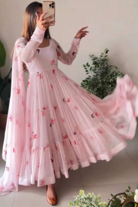 Light Pink Digital Print Party Special Anarkali Gown
