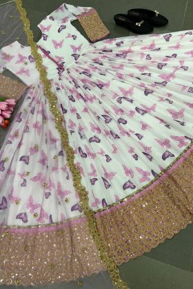 Light Pink Digital Printed Faux Georgette Long Anarkali Gown