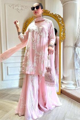 Light Pink Embroidery Work Readymade Sharara Dress