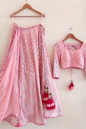 Light Pink Faux Georgette Embroidery Work Lehenga Choli