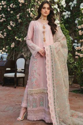 Light Pink Flower Embroidery Work Straight Salwar Suit