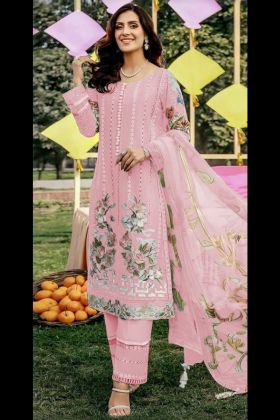 Light Pink Flower Printed Straight Salwar Suit
