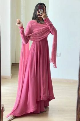 Light Pink Heavy Georgette Plain Anarkali Gown