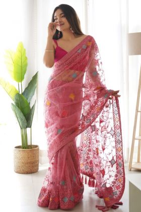Light Pink Multi Work Embroidered Saree