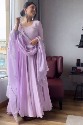 Light Purple Faux Georgette Plain Anarkali Gown