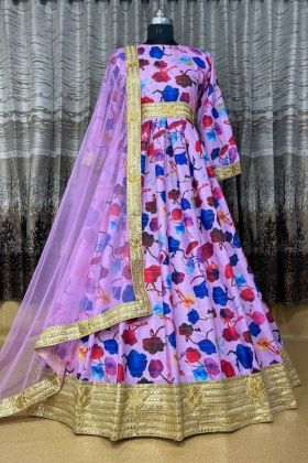 Light Purple Zari Embroidery Work Micro Cotton Anarkali Gown