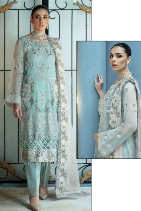 Light Sky Blue Embroidery Work Pakistani Dress