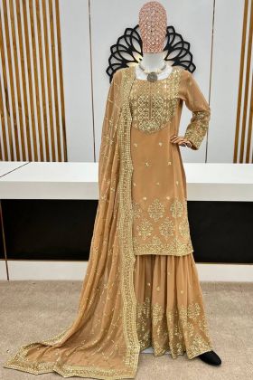 Light Yellow Embroidery Work Faux Georgette Sharara Suit