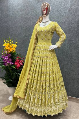 Light Yellow Sequence Work Anarkali Gown For Festival