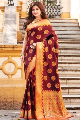Maroon Color Banarasi Art Silk Weaving Saree