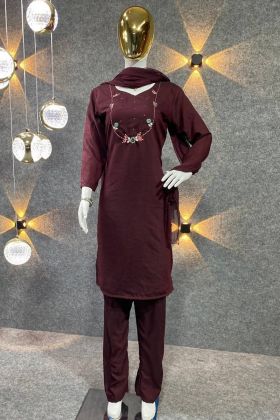 Maroon Dori Work Cotton Silk Straight Salwar Suit
