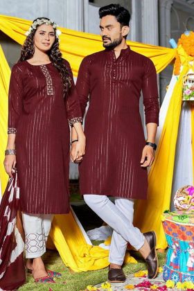 Maroon Embroidery Work Couple Salwar Suit Combo