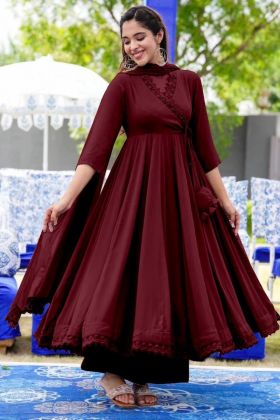 Maroon Faux Georgette Festival Special Anarkali Gown