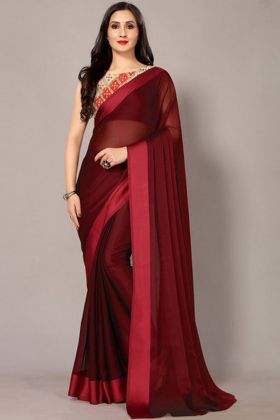Maroon Georgette Saree With Printed Blouse