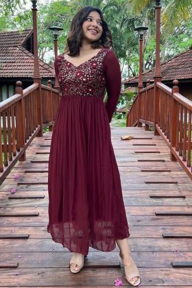 Maroon Sequence Work Anarkali Gown