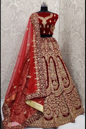 Maroon Zari Embroidery Bridal Wear Lehenga Choli