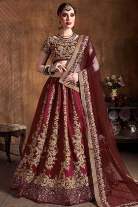 Maroon Indian Wedding Lehenga Choli Art Silk Fabric