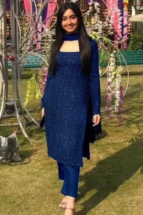 Midnight Blue Crochet Sequence Embroidery Work Straight Salwar Suit