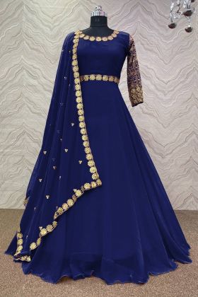 Midnight Blue Embroidery Work Anarkali Gown