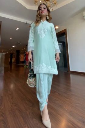 Mint Green Muslin Cotton Silk Dhoti Style Salwar Suit