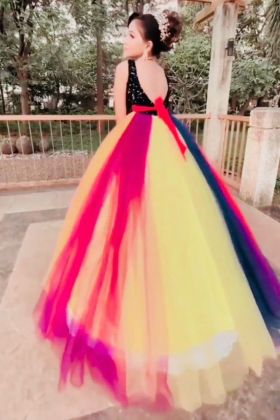 Multi Color Butterfly Soft Net Flared Gown