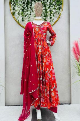 Multi Color Chinon Silk Readymade Anarkali Style Gown