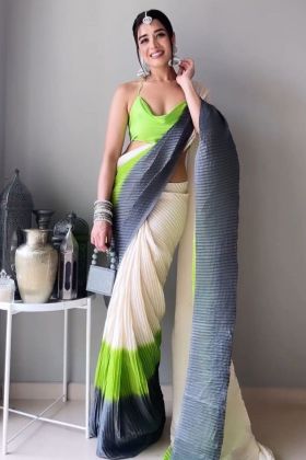 Multi Color Chinon Silk Shaded Printed Crush Saree