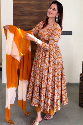 Multi Color Digital Printed Long Sleeves Anarkali Gown