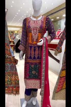 Multi Color Faux Georgette Digital Printed Salwar Suit