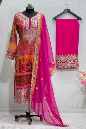 Multi Color Faux Georgette Readymade Pant Style Salwar Suit