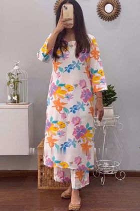 Multi Color Heavy Maslin Readymade Printed Dress