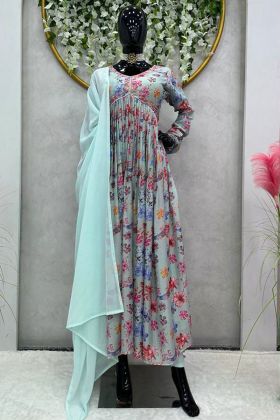 Multi Color Maslin Silk Flower Printed Gown