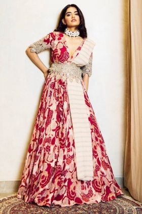 Multi Color Pure Chinon Silk Digital Print Readymade Gown