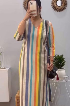 Multi Color Rainbow Digital Print Striped Coord Set Dress