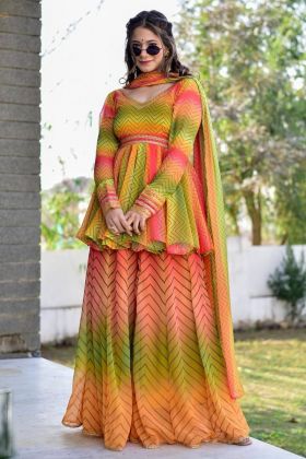 Multi Color Shaded Zig Zag Printed Palazzo Salwar Suit