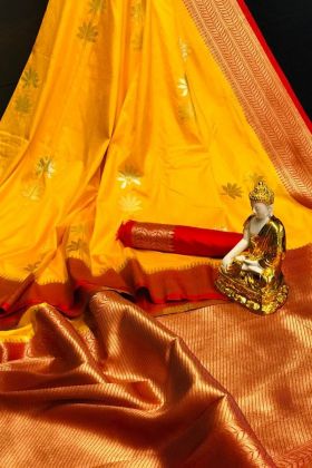 Mustard Yellow Dola Silk Gold Zari Weaving Work Saree