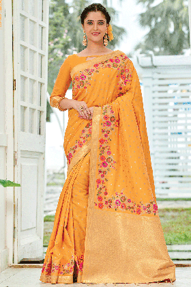 Musturd Yellow Festive Wear Banarasi Silk Saree